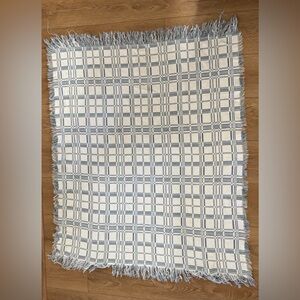 Blue and White Plaid Fringe Throw Blanket